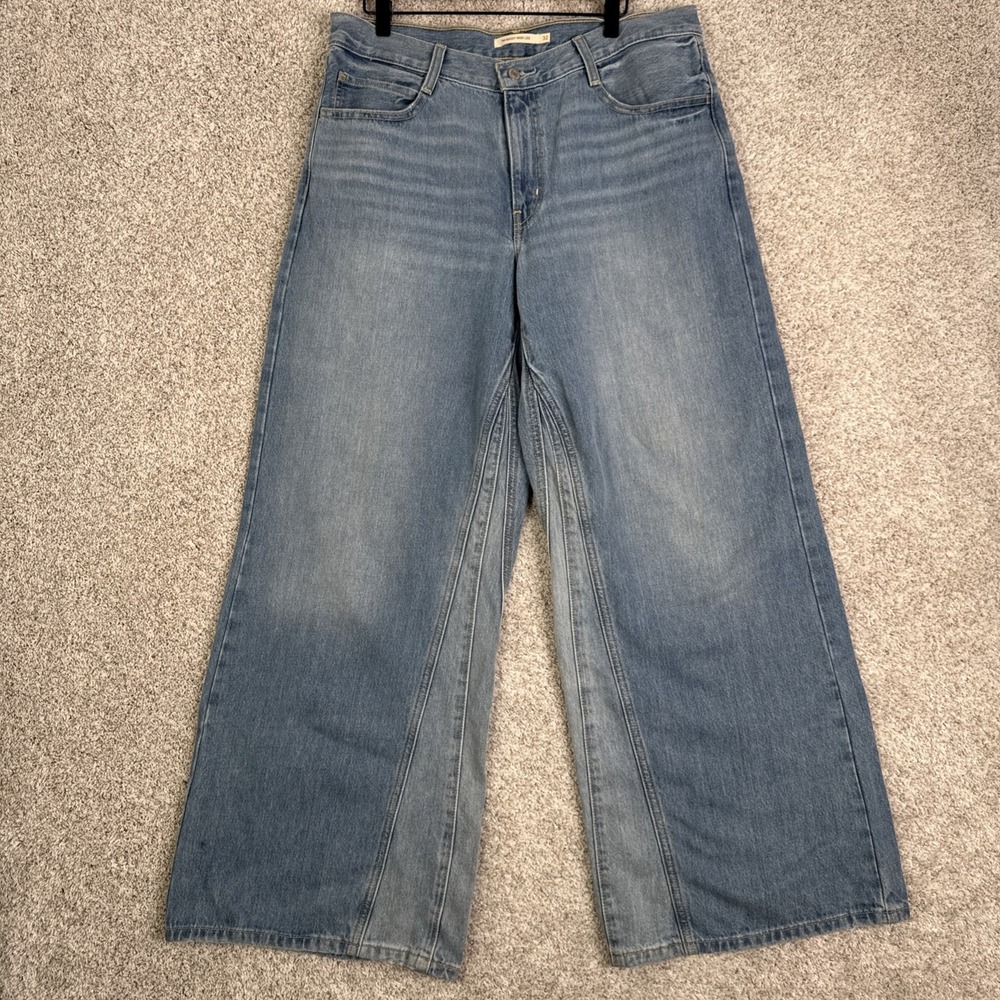 Women's LEVI'S Medium Indigo 94 BAGGY WIDE LEG Relaxed INSET Panels JEANS 32